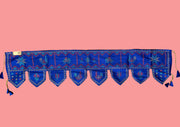Blue kubera toran shown in close-up with fabric stitch detail